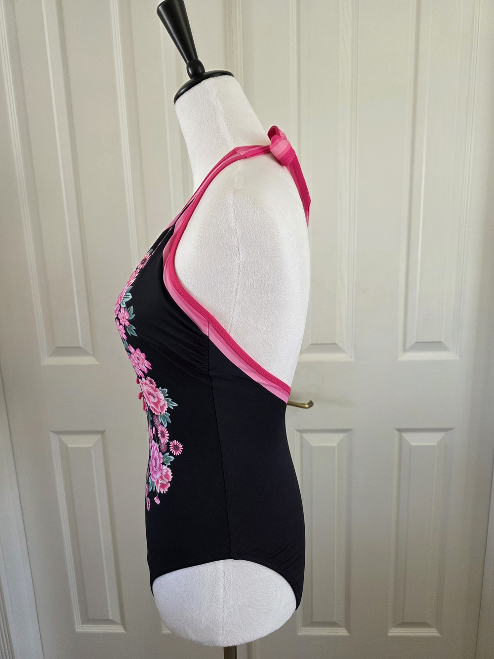 Johnny Was Blum Floral Halter One Piece Swimsuit Black Pink Floral Size M - Picture 7 of 14